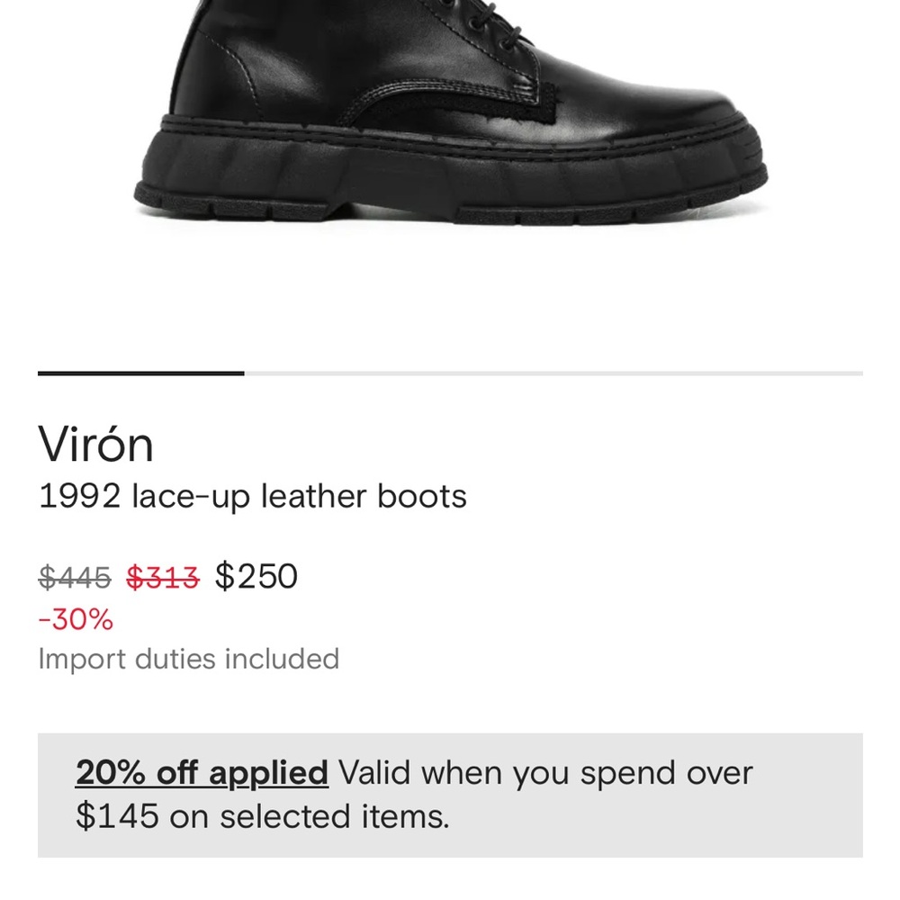 VIRON - Zip & Lace - Black Combat & Moto Boots- Vegan, Apple Leather - Picture 4 of 6